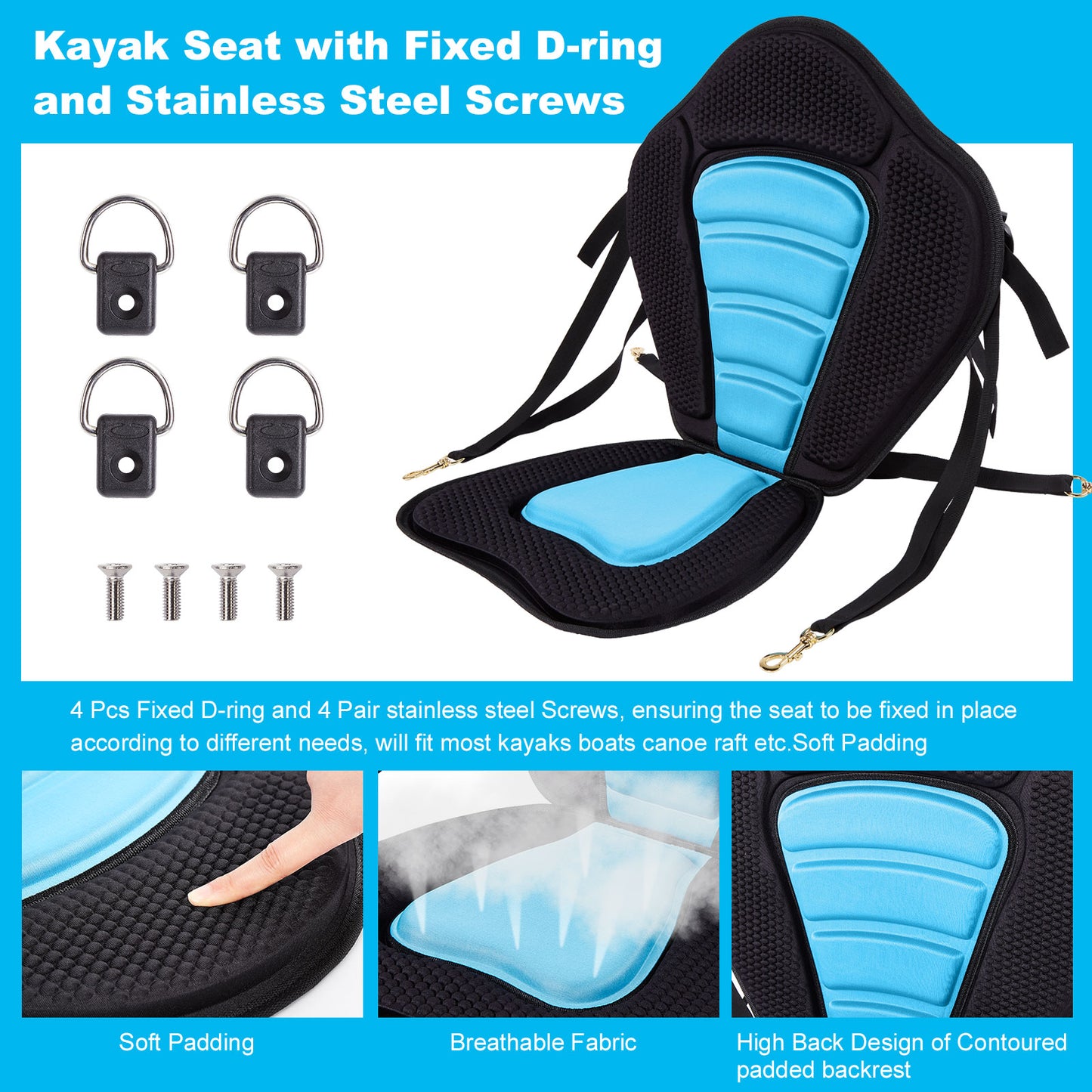 CAMULAND Paddleboard Seat, Kayak Accessories Chair for Paddle Board Fishing Sup Adjustable Cushion with Back Support for Sit On Top Boat Rafting Padded Seats Behind