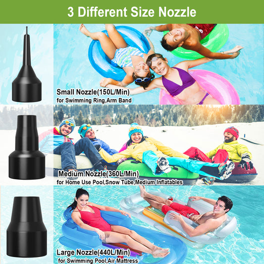 CAMULAND Air Pump, Portable Air Pump for Inflatable with 3 Nozzles, ETL Certification 12V Quick-Fill Inflator Air Pump for Air Mattress, Air Bed, Blow-Up Pool Toy Swimming Ring Car Adapter