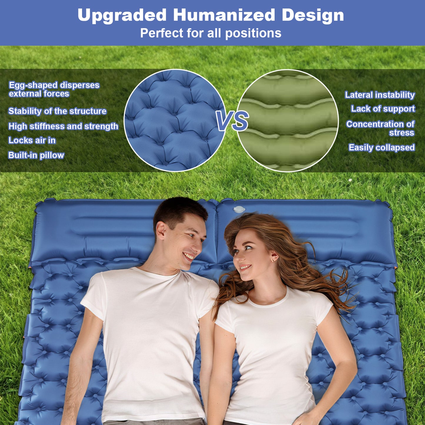 CAMULAND Camping Mattress 2 Person, Double Sleeping Pad for Camping Mat Inflatable Air Bed with Pillow Built-in Foot Pump Backpacking Hiking Traveling Gear Compact Self Inflating Visit the CAMULAND Store