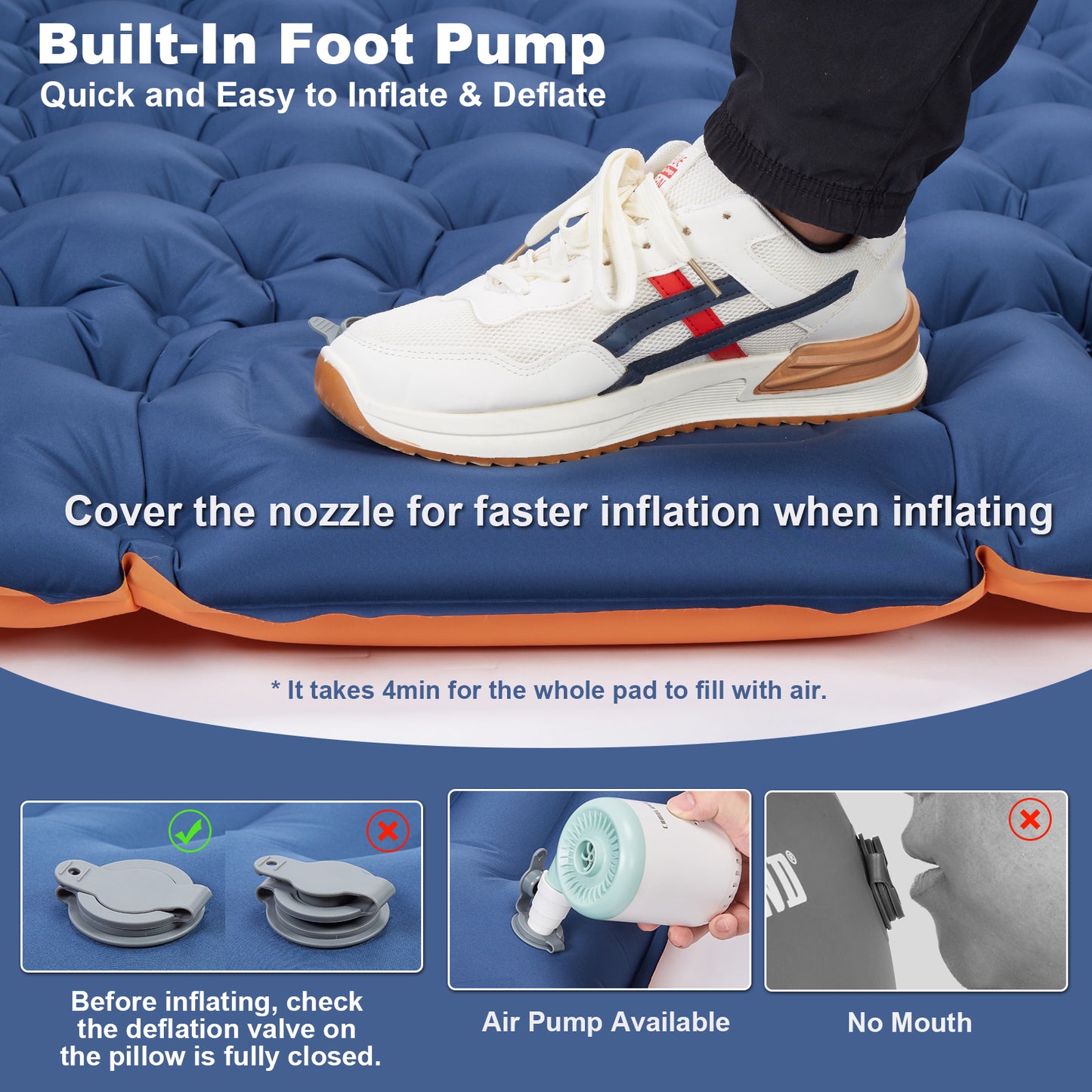 CAMULAND Camping Mattress 2 Person, Double Sleeping Pad for Camping Mat Inflatable Air Bed with Pillow Built-in Foot Pump Backpacking Hiking Traveling Gear Compact Self Inflating Visit the CAMULAND Store