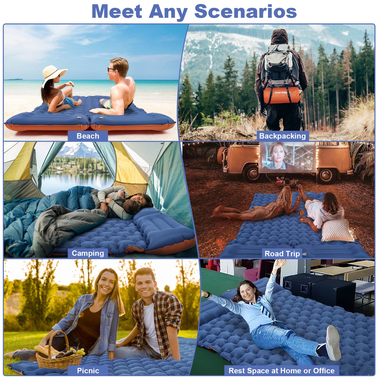 CAMULAND Camping Mattress 2 Person, Double Sleeping Pad for Camping Mat Inflatable Air Bed with Pillow Built-in Foot Pump Backpacking Hiking Traveling Gear Compact Self Inflating Visit the CAMULAND Store