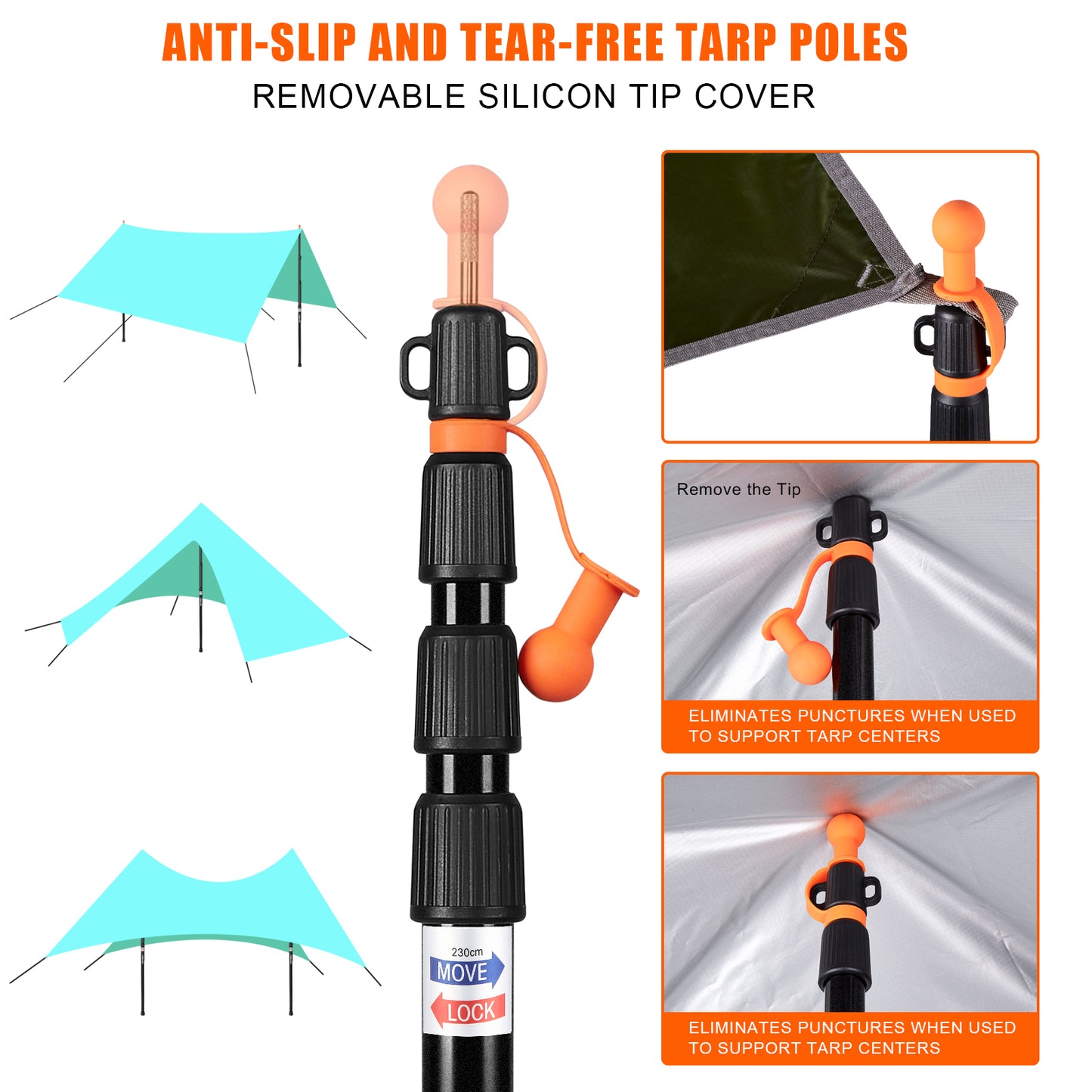 CAMULAND Tarp Poles, Set of 2, 31.1" - 90.6” Aluminum Tent Poles for Tarp Adjustable, Lightweight Portable Telescoping for Camping, Hiking, Hammock Awning/Outdoor Activities-4 Section