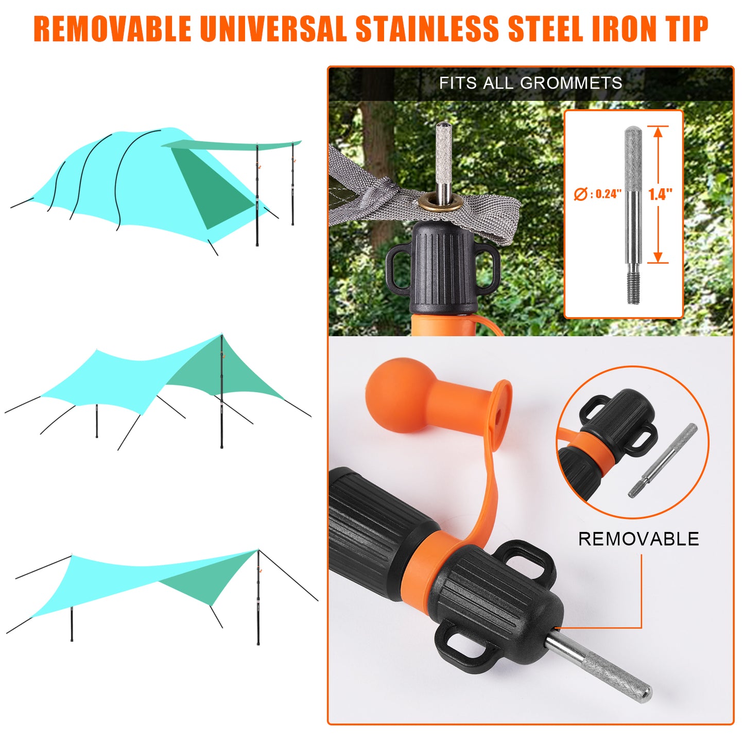 CAMULAND Tarp Poles, Set of 2, 31.1" - 90.6” Aluminum Tent Poles for Tarp Adjustable, Lightweight Portable Telescoping for Camping, Hiking, Hammock Awning/Outdoor Activities-4 Section