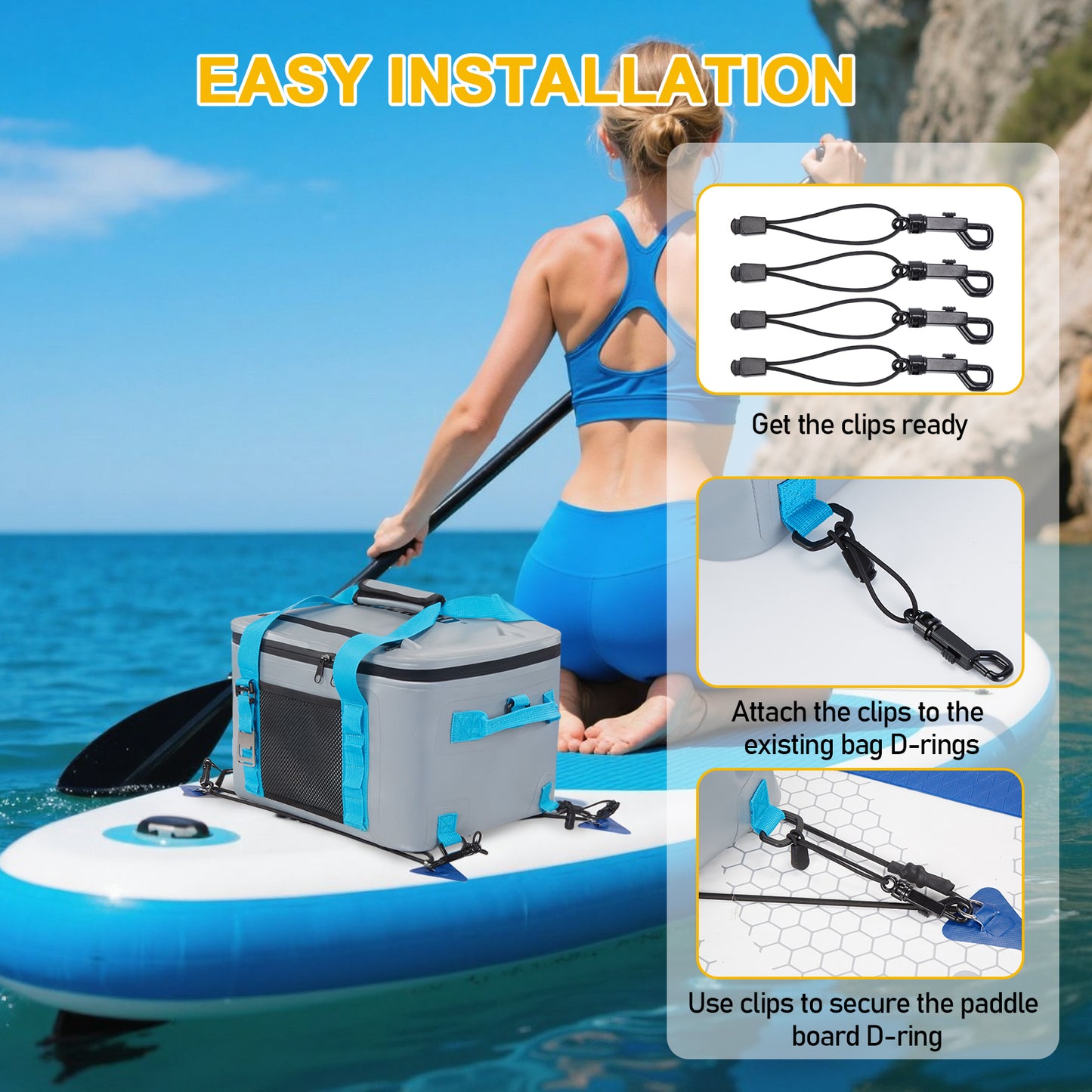 CAMULAND Waterproof Paddle Board Cooler Bag – 25L Insulated SUP Deck Bag with Bottle Opener, Detachable Compartments & Multiple Pockets, Holds 30 Cans, Perfect for Kayaking, Camping & Water Sports