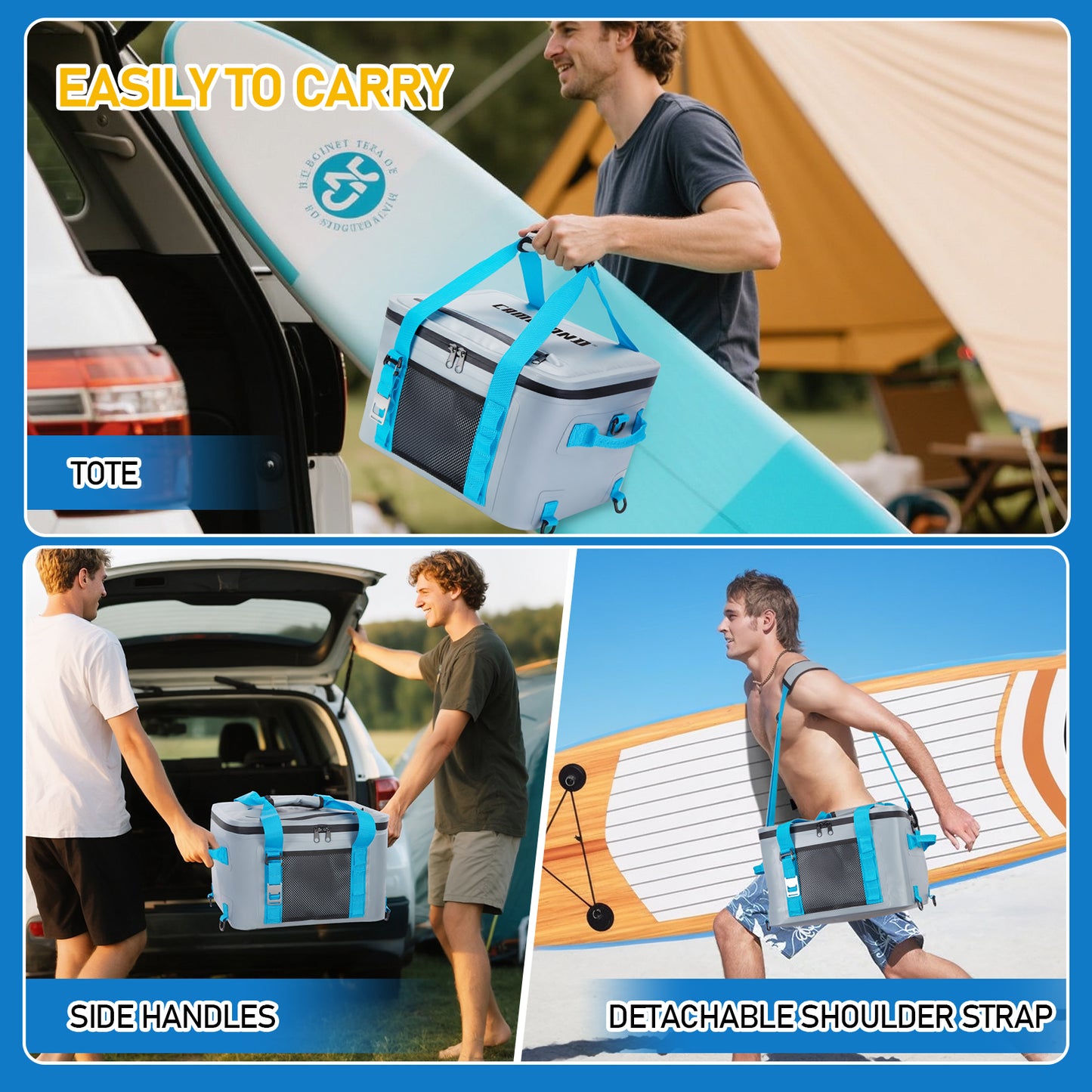 CAMULAND Waterproof Paddle Board Cooler Bag – 25L Insulated SUP Deck Bag with Bottle Opener, Detachable Compartments & Multiple Pockets, Holds 30 Cans, Perfect for Kayaking, Camping & Water Sports