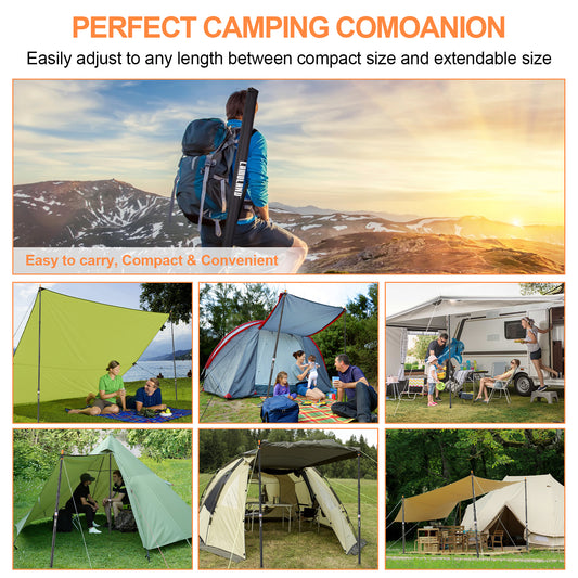 CAMULAND Tarp Poles, Adjustable Tent Poles with Non-Slip Cone Bottom, Telescoping Heavy Duty Tarp Poles Canopy Poles Aluminum