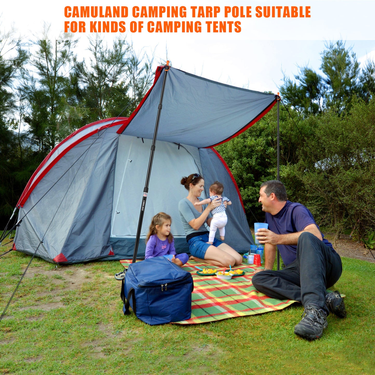 CAMULAND Tarp Poles, Set of 2, 31.1" - 90.6” Aluminum Tent Poles for Tarp Adjustable, Lightweight Portable Telescoping for Camping, Hiking, Hammock Awning/Outdoor Activities-4 Section