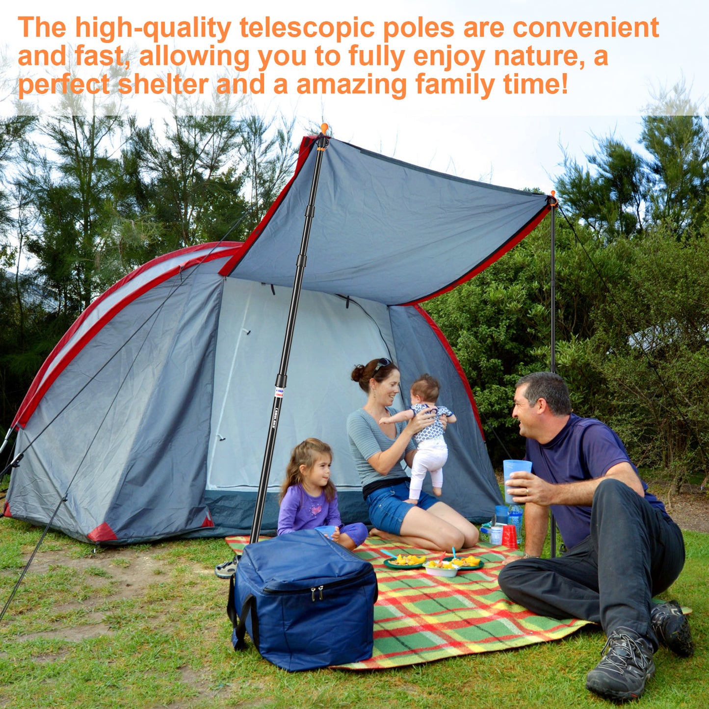 CAMULAND Tarp Poles, Adjustable Tent Poles with Non-Slip Cone Bottom, Telescoping Heavy Duty Tarp Poles Canopy Poles Aluminum