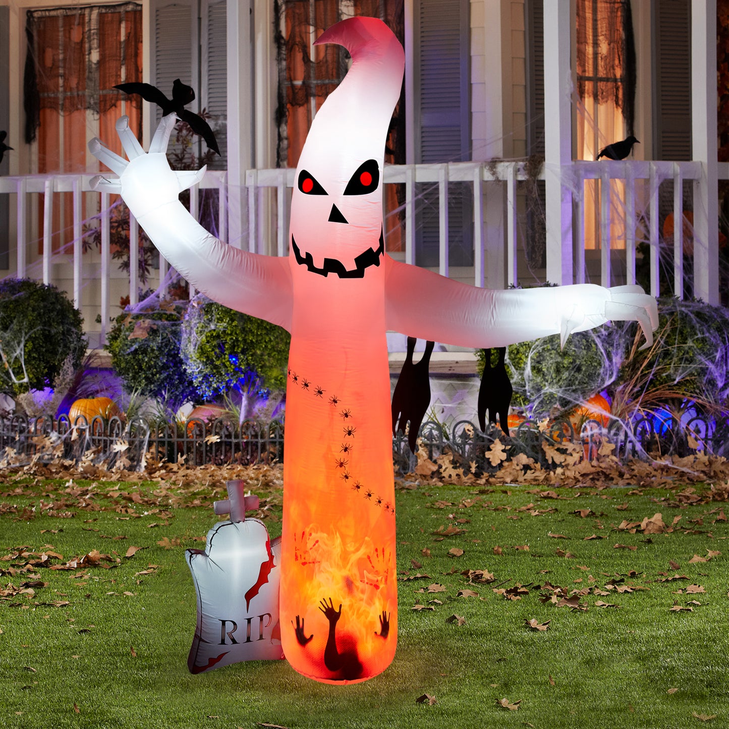 8FT Halloween Inflatables Outdoor Decorations, CAMULAND Large Ghost Decor with Built-in LED Lights for Yard Outside Indoor Party Archway Lawn Scary Blow Up Décor Haloween