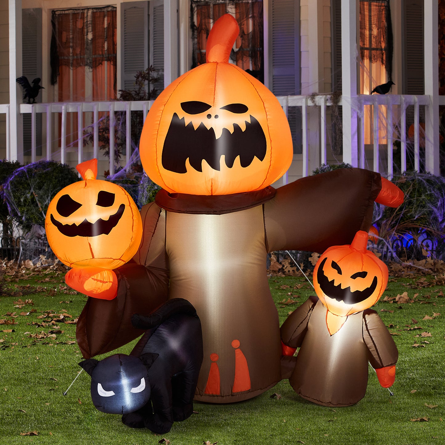 4.9 FT Pumpkin Decor, CAMULAND Halloween Inflatable Pumpkin Outdoor Decorations Ghost Goosh Blow Up Black Cat Yard Decorating for Home Outdoor Indoor Party