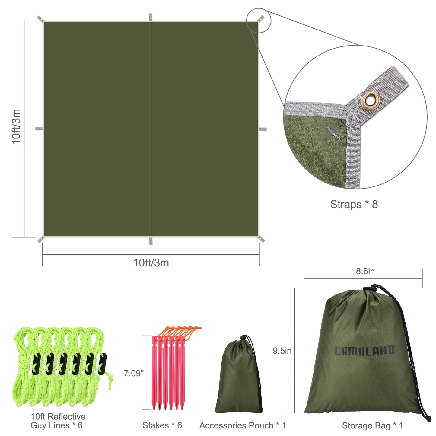 Camping Tarp, Waterproof, Lightweight and Portable, Perfect for Outdoor Camping, Hiking and Backpacking