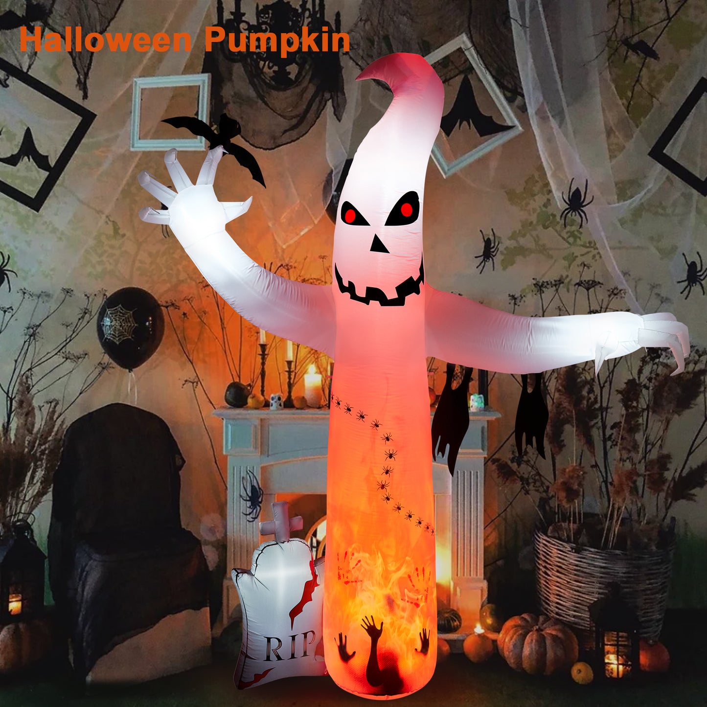 8FT Halloween Inflatables Outdoor Decorations, CAMULAND Large Ghost Decor with Built-in LED Lights for Yard Outside Indoor Party Archway Lawn Scary Blow Up Décor Haloween