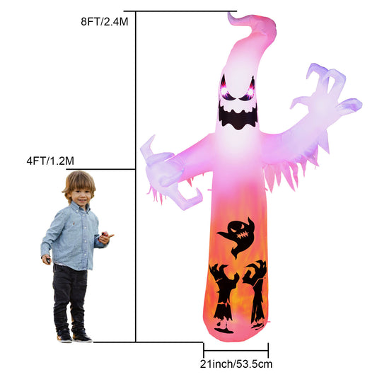 Halloween Inflatable Ghost, CAMULAND 8 FT Halloween White Ghost Inflatable Outdoor Decoration with Built-in Color Changing LED Lights, Great for Backyards, Gardens and Lawns