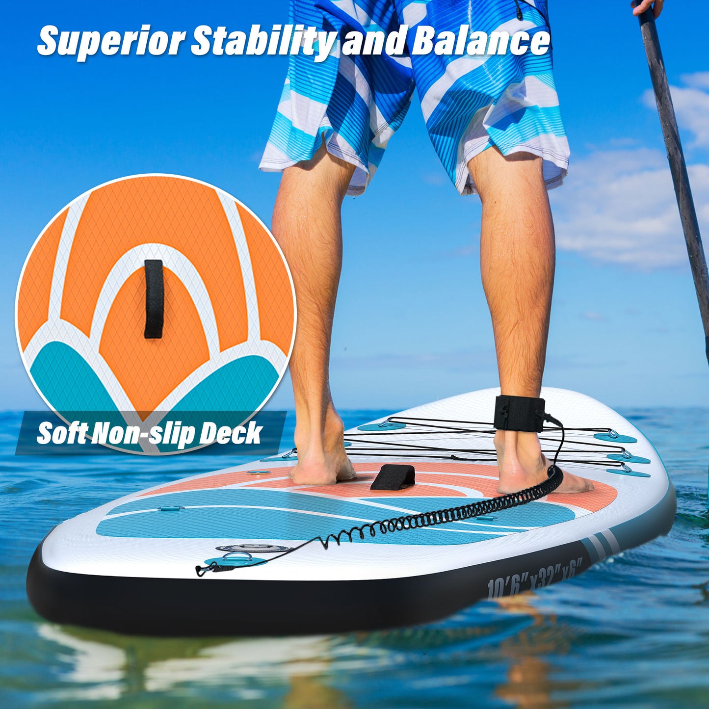 Inflatable Paddle Board for Adults with Premium SUP Accessories and Backpack, Adjustable Paddle and Removable Fin