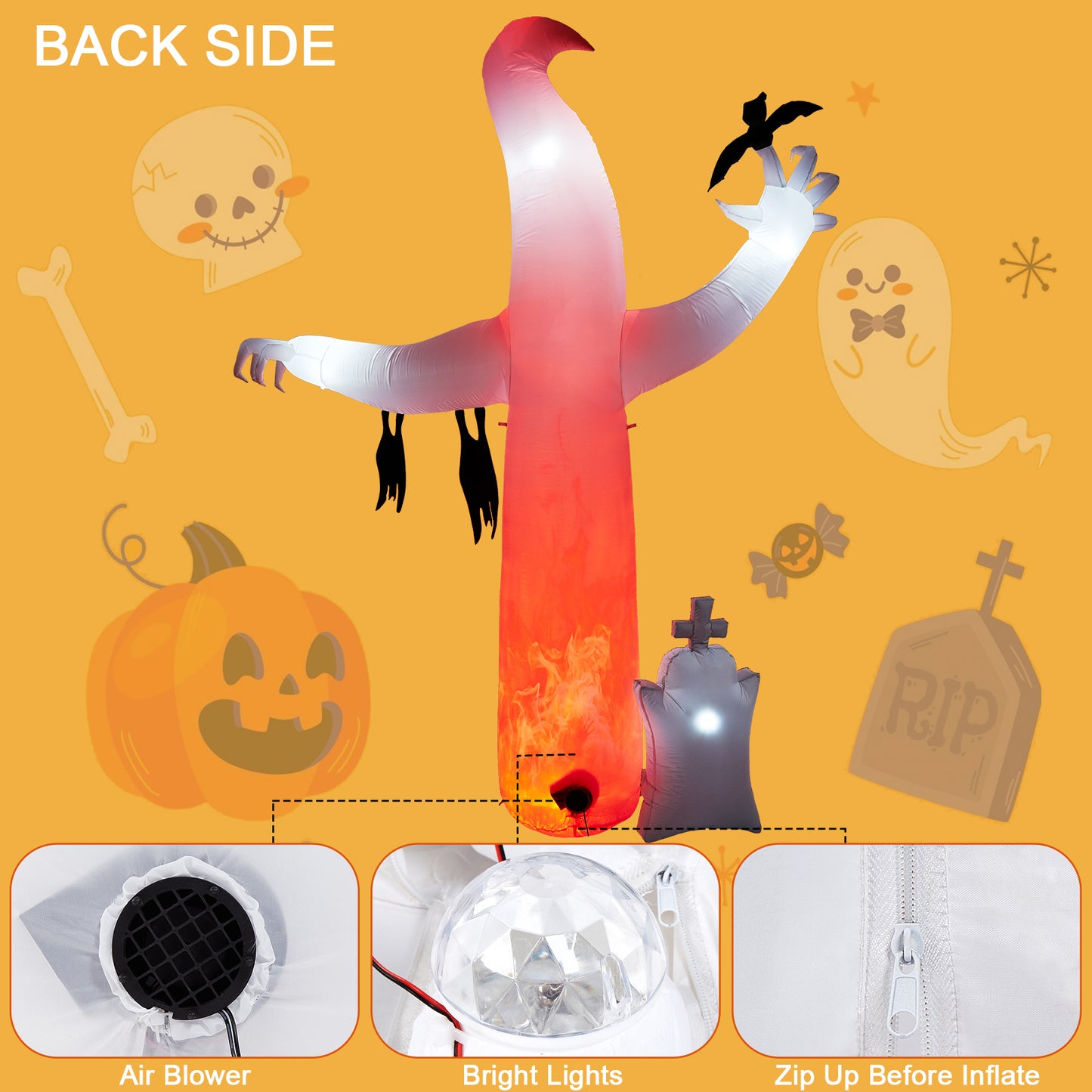 8FT Halloween Inflatables Outdoor Decorations, CAMULAND Large Ghost Decor with Built-in LED Lights for Yard Outside Indoor Party Archway Lawn Scary Blow Up Décor Haloween