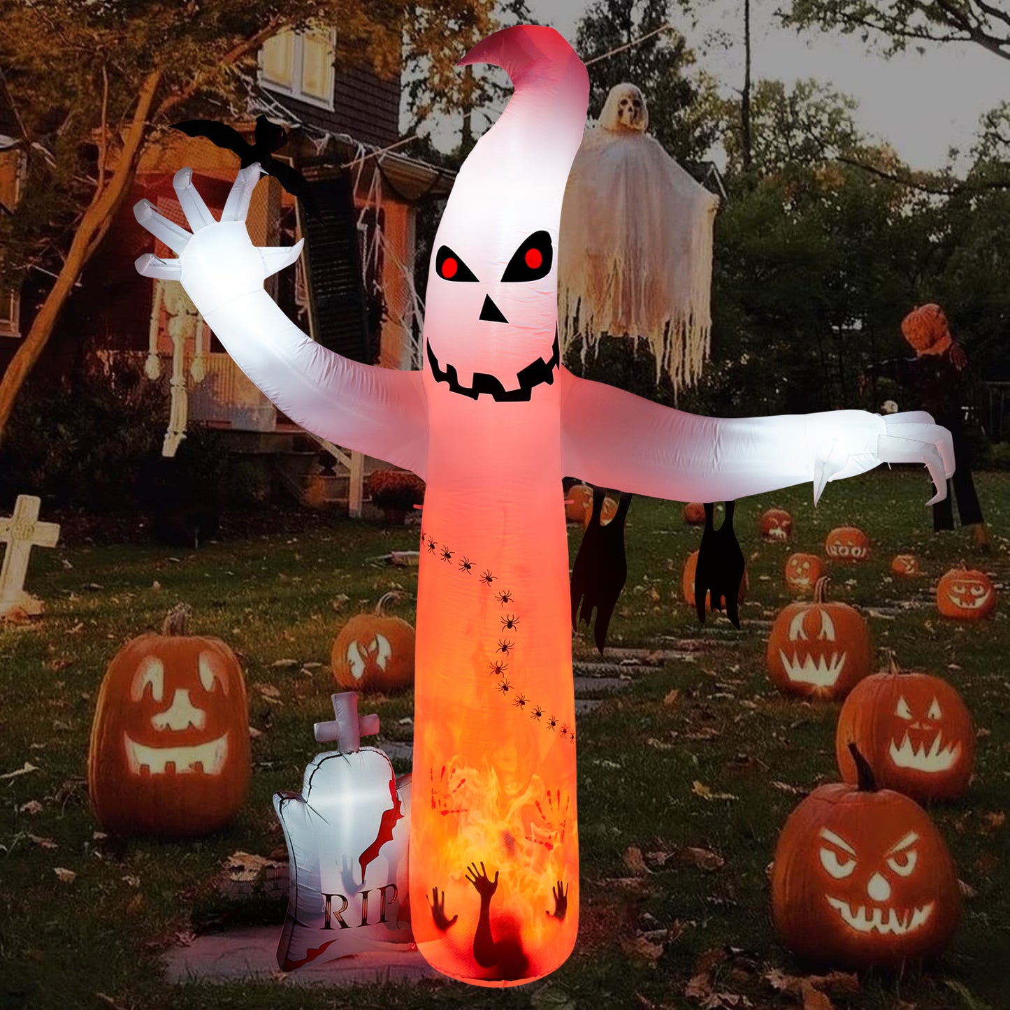 8FT Halloween Inflatables Outdoor Decorations, CAMULAND Large Ghost Decor with Built-in LED Lights for Yard Outside Indoor Party Archway Lawn Scary Blow Up Décor Haloween