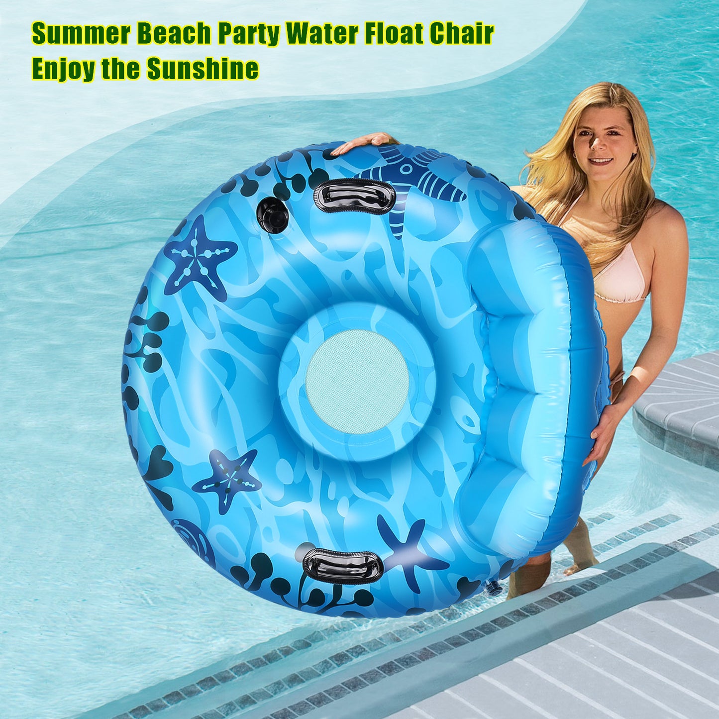 CAMULAND Inflatable Lounger Pool Float with a Rubber Handle and a Drink Holder