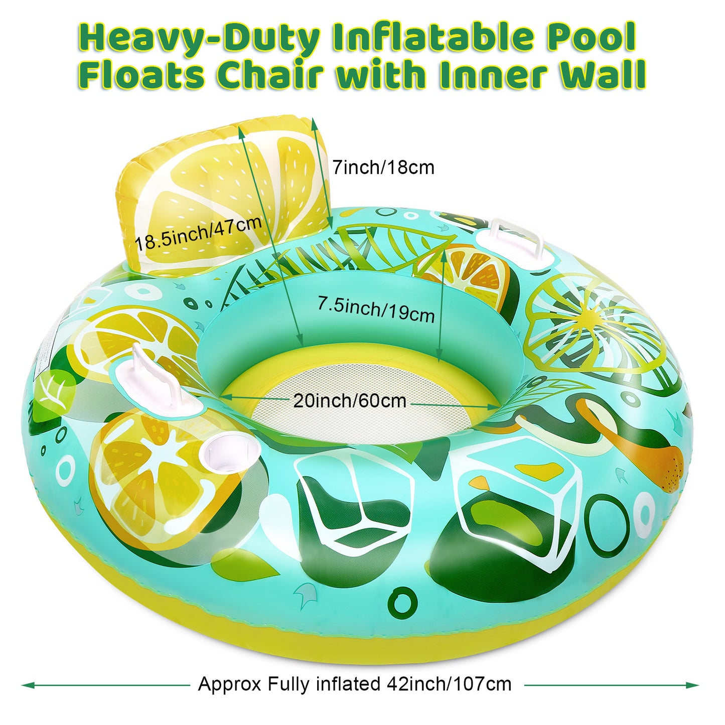 CAMULAND Inflatable Lounger Pool Float with a Rubber Handle and a Drink Holder