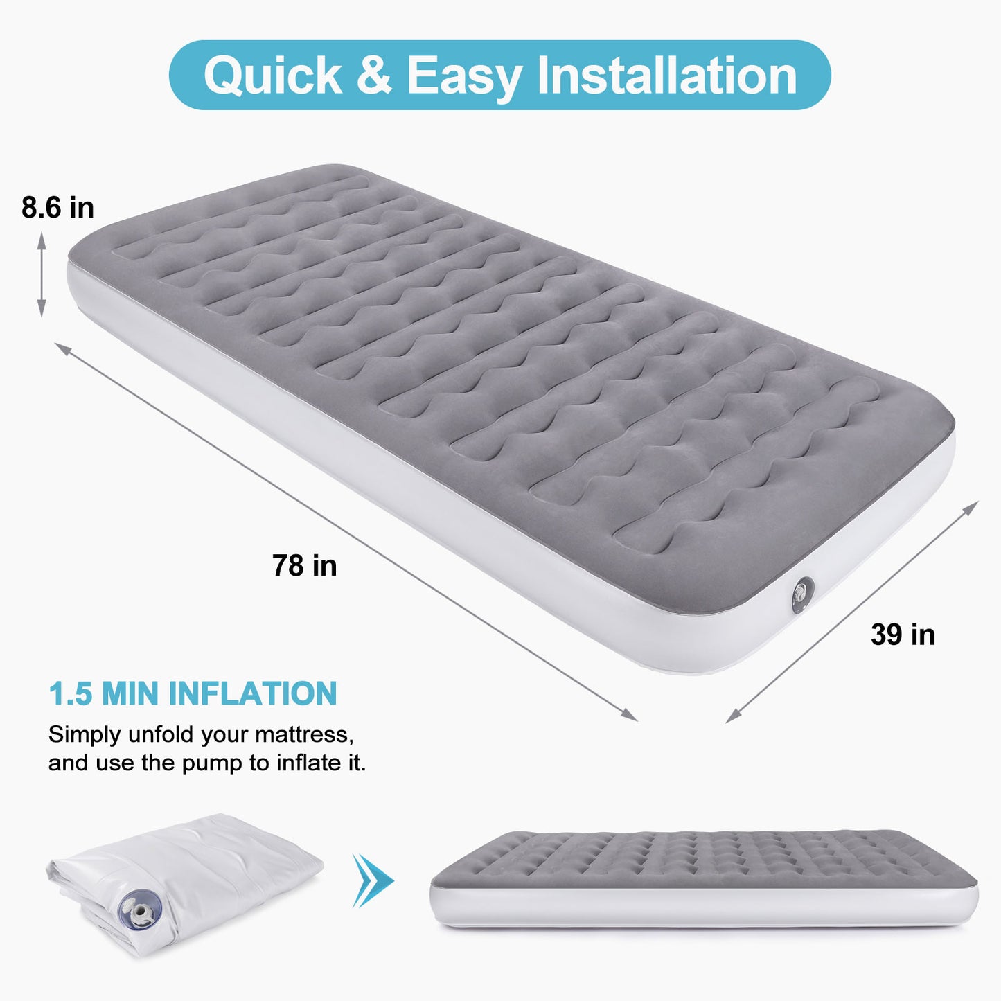Lightweight Inflatable Bed Camping Air Mattress for Home, Travel, RV Tent and SUV Truck