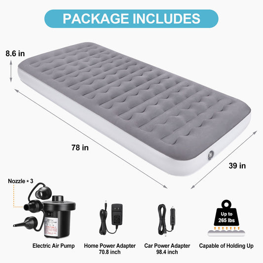 Air Mattress, Lightweight Camping Inflatable Bed with Electric Air Pump for Home, Travel, RV Tent and SUV Truck
