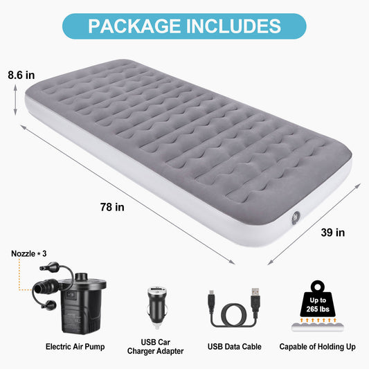 Air Mattress, Camping Lightweight Inflatable Bed with Electric Air Pump for Home, Travel, RV Tent and SUV Truck