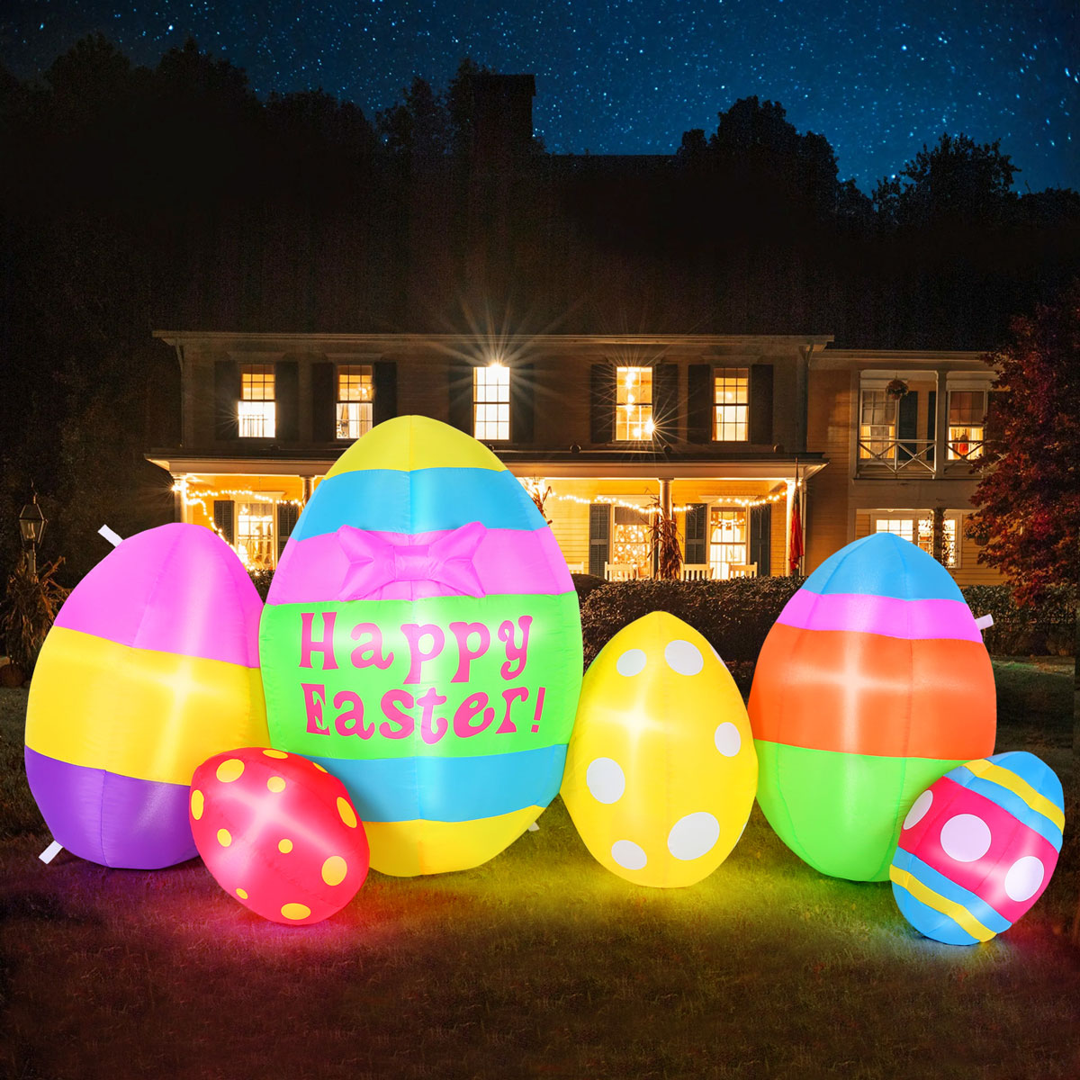 Easter Eggs Decor with Built-in LED Lights, Easter Inflatable Outdoor Decorations for Lawn, Yard, Garden and Party