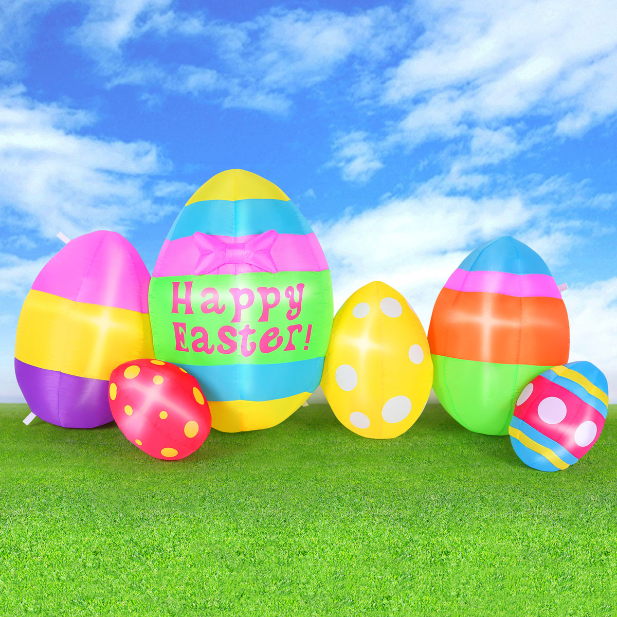 Easter Eggs Decor with Built-in LED Lights, Easter Inflatable Outdoor Decorations for Lawn, Yard, Garden and Party