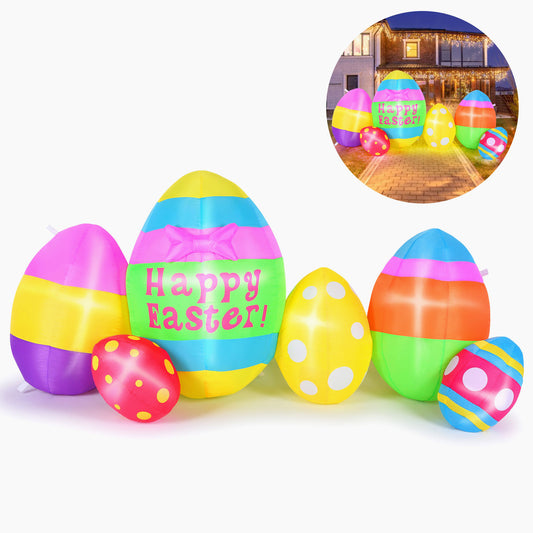 Easter Eggs Decor with Built-in LED Lights, Easter Inflatable Outdoor Decorations for Lawn, Yard, Garden and Party