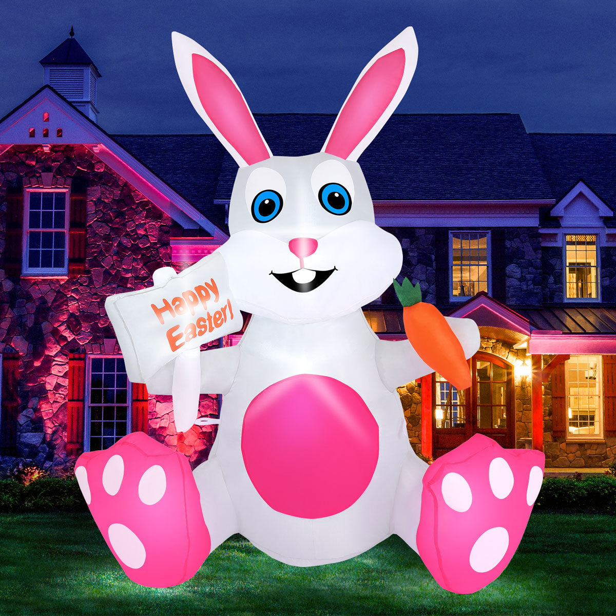 4FT Inflatable Easter Bunny with Built-in LED lights, Easter Bunny Inflatable Outdoor Decorations for Lawn, Yard and Garden Decor