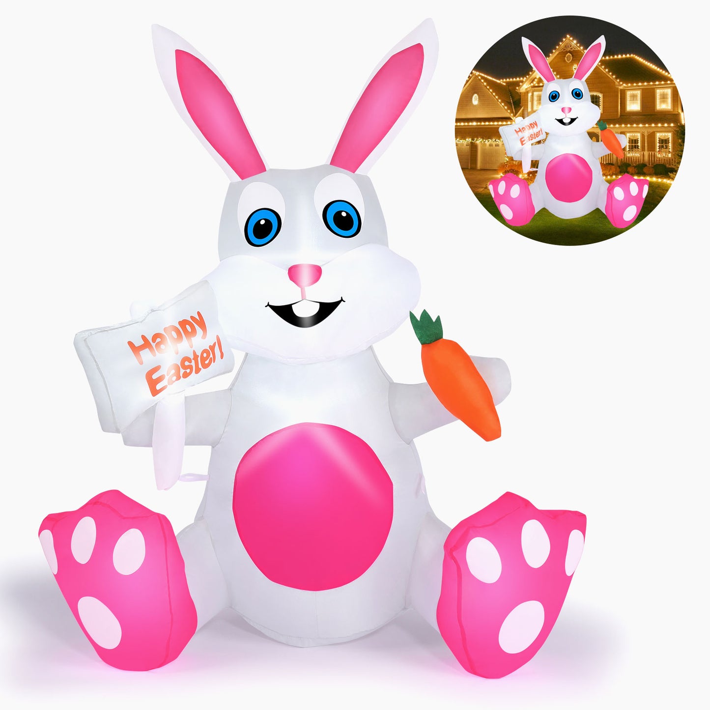 4FT Inflatable Easter Bunny with Built-in LED lights, Easter Bunny Inflatable Outdoor Decorations for Lawn, Yard and Garden Decor