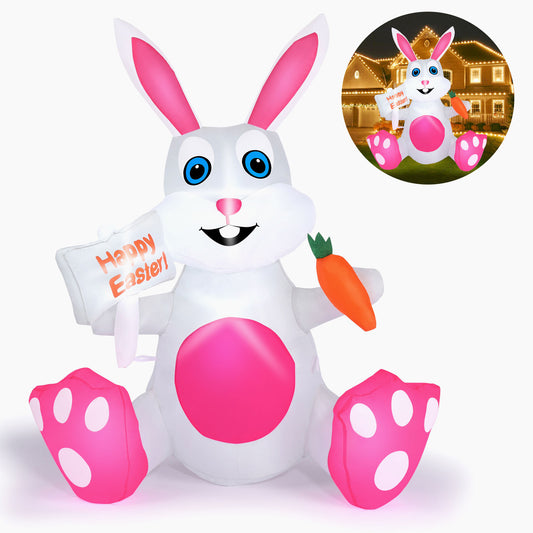 4FT Inflatable Easter Bunny with Built-in LED lights, Easter Bunny Inflatable Outdoor Decorations for Lawn, Yard and Garden Decor