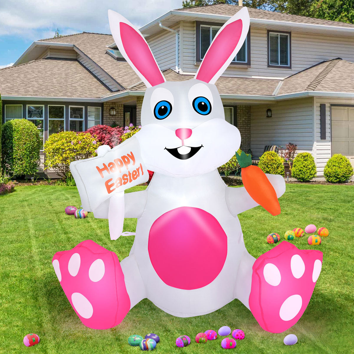 4FT Inflatable Easter Bunny with Built-in LED lights, Easter Bunny Inflatable Outdoor Decorations for Lawn, Yard and Garden Decor