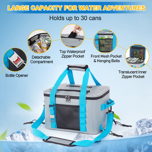 CAMULAND Waterproof Paddle Board Cooler Bag – 25L Insulated SUP Deck Bag with Bottle Opener, Detachable Compartments & Multiple Pockets, Holds 30 Cans, Perfect for Kayaking, Camping & Water Sports