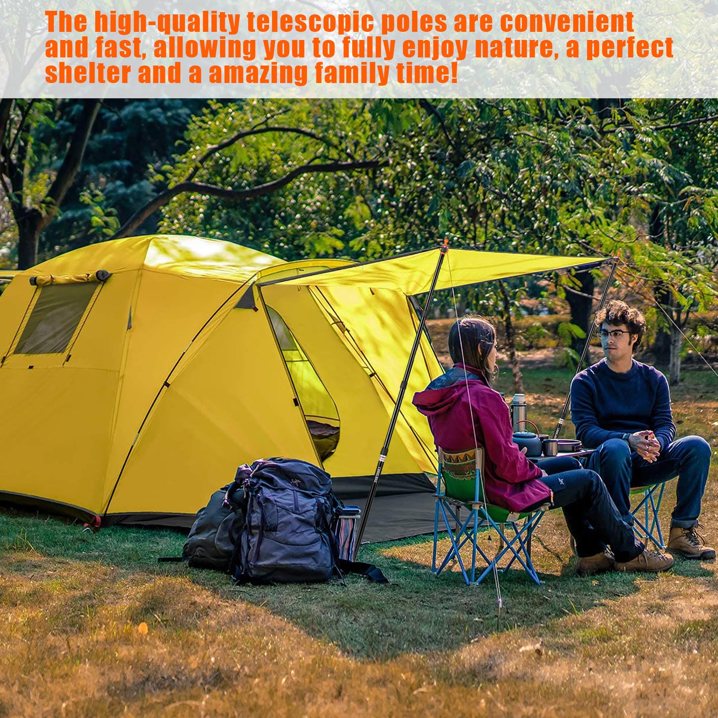 CAMULAND Tarp Poles, Set of 2, 31.1" - 90.6” Aluminum Tent Poles for Tarp Adjustable, Lightweight Portable Telescoping for Camping, Hiking, Hammock Awning/Outdoor Activities-4 Section