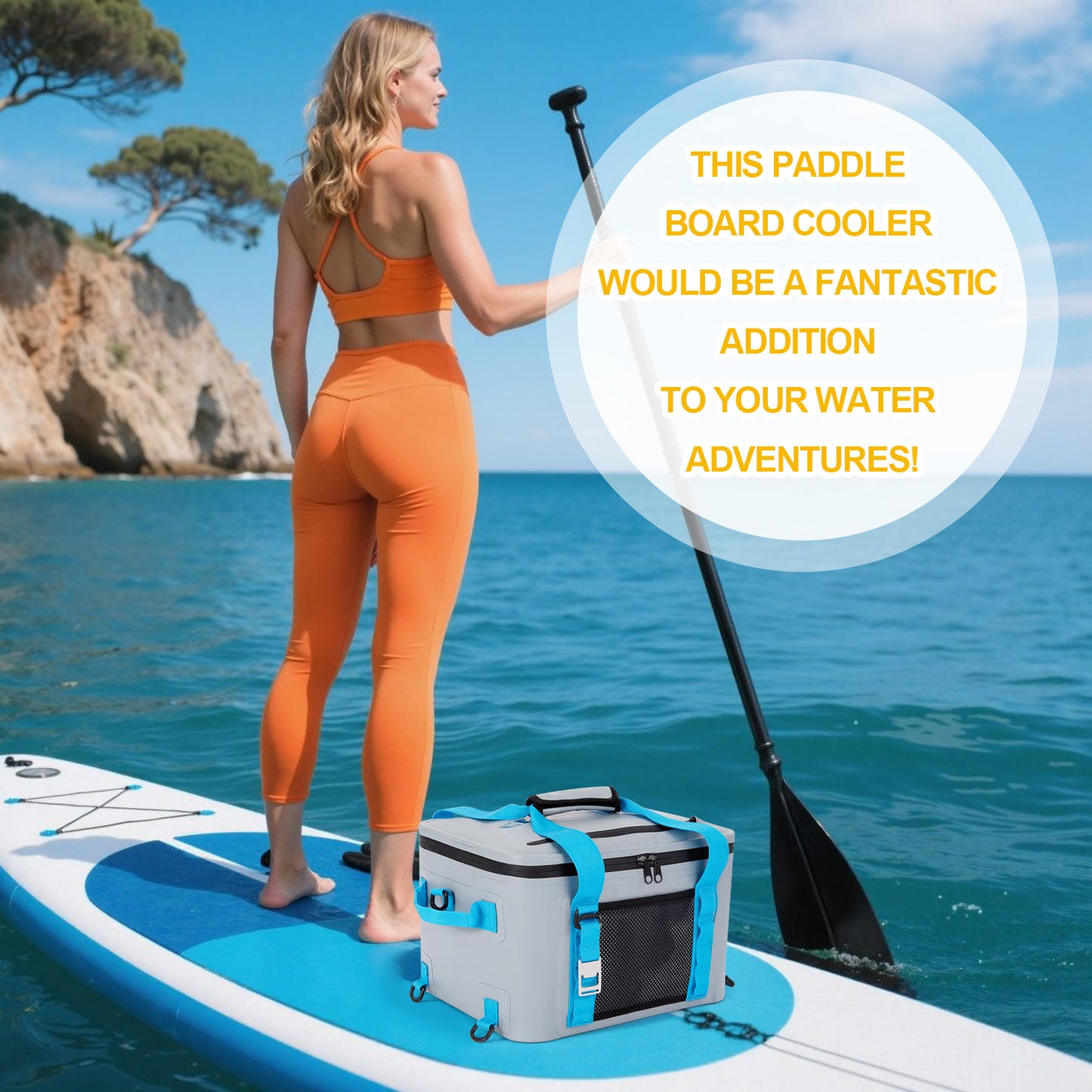 CAMULAND Waterproof Paddle Board Cooler Bag – 25L Insulated SUP Deck Bag with Bottle Opener, Detachable Compartments & Multiple Pockets, Holds 30 Cans, Perfect for Kayaking, Camping & Water Sports