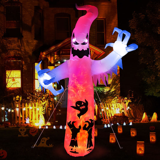 Halloween Inflatable Ghost, CAMULAND 8 FT Halloween White Ghost Inflatable Outdoor Decoration with Built-in Color Changing LED Lights, Great for Backyards, Gardens and Lawns