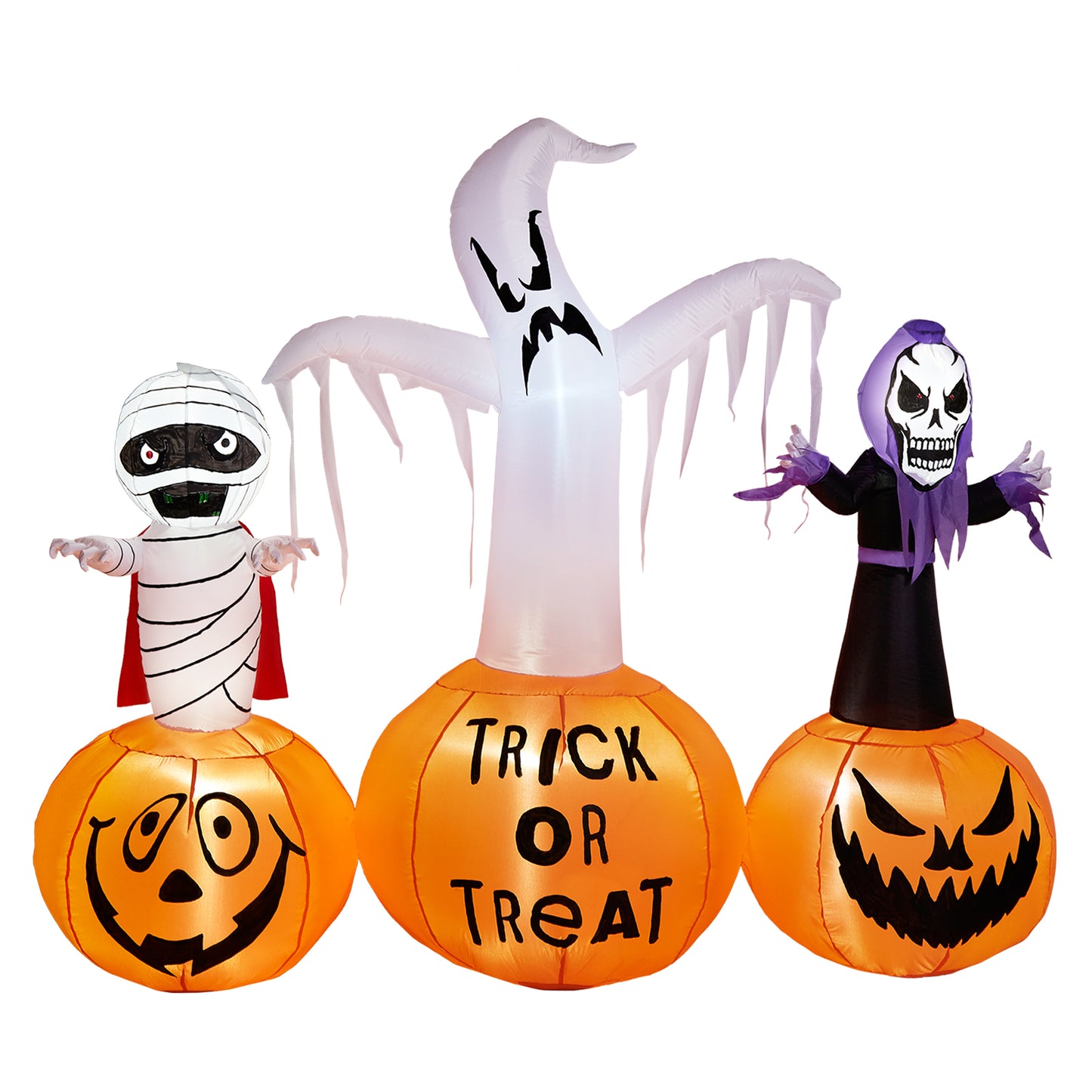 5.9FT Halloween Inflatable Decorations, CAMULAND Halloween Inflatable Built-in LED Pumpkin Lights Blow Up Yard Decoration with Mummy, White Ghost and Death, Ideal for Garden, Yards and Lawns