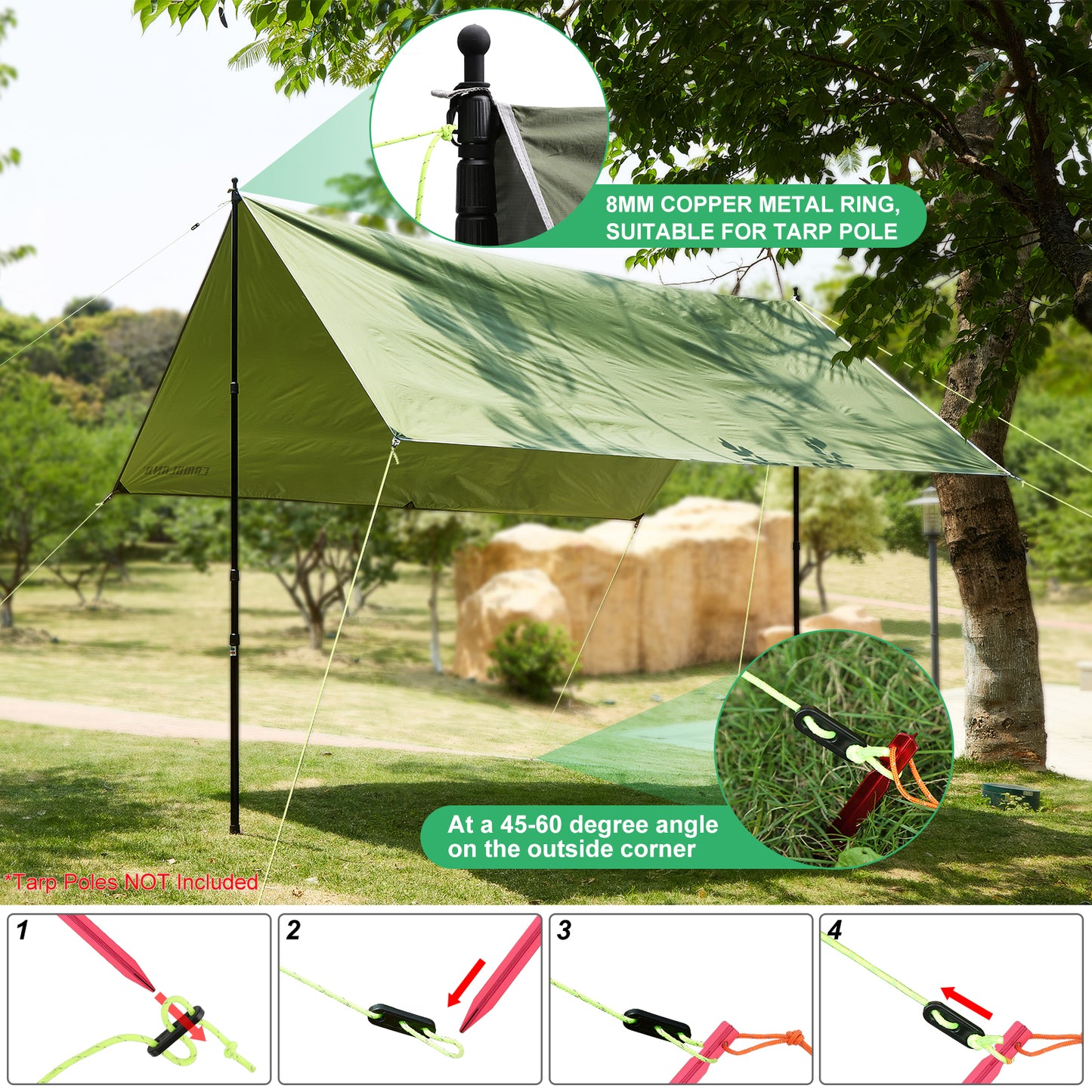 Camping Tarp, Waterproof, Lightweight and Portable, Perfect for Outdoor Camping, Hiking and Backpacking