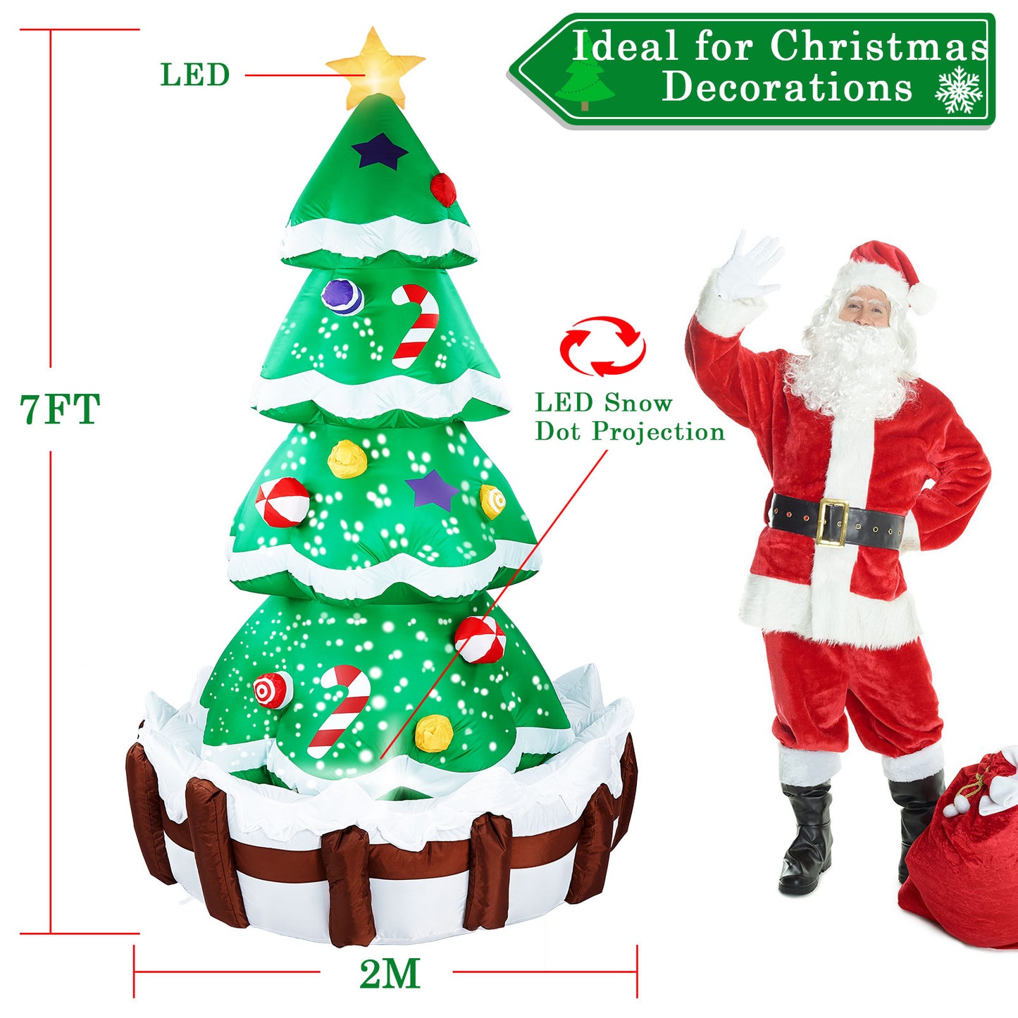 Inflatable Christmas Tree, CAMULAND 7ft Giant Inflatable Christmas Tree with Built-in LED Lights, Blow Up Inflatable Christmas Decorations for Indoor and Outdoor Use