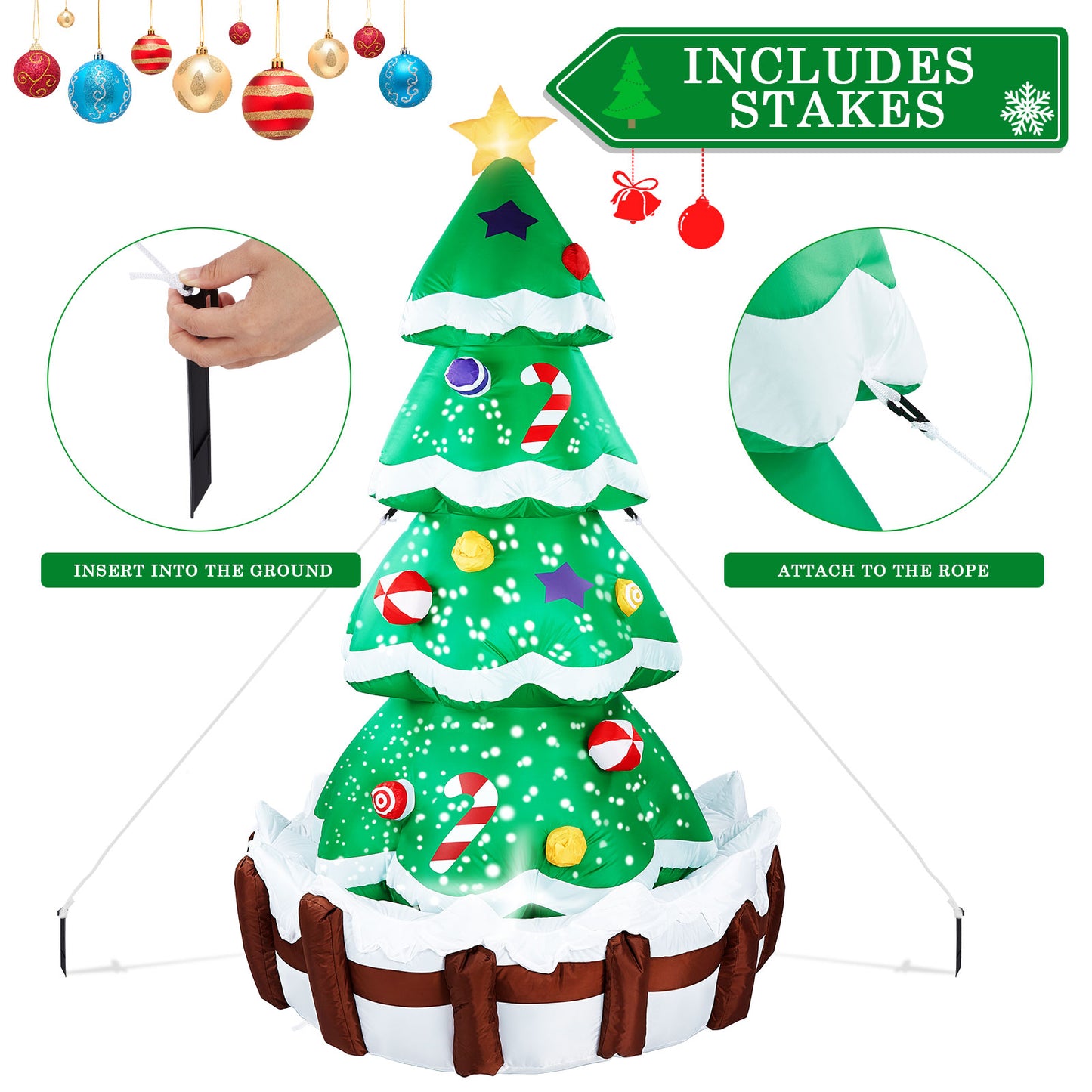 Inflatable Christmas Tree, CAMULAND 7ft Giant Inflatable Christmas Tree with Built-in LED Lights, Blow Up Inflatable Christmas Decorations for Indoor and Outdoor Use