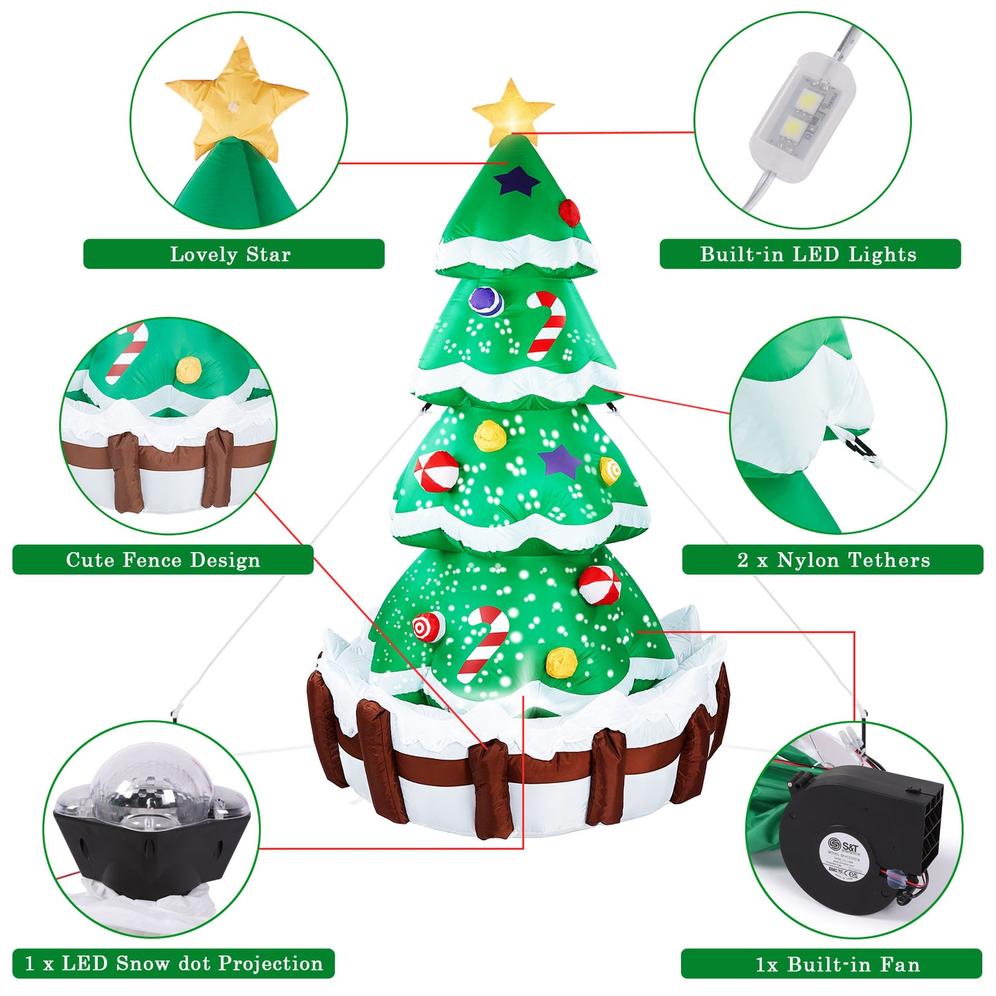 Inflatable Christmas Tree, CAMULAND 7ft Giant Inflatable Christmas Tree with Built-in LED Lights, Blow Up Inflatable Christmas Decorations for Indoor and Outdoor Use