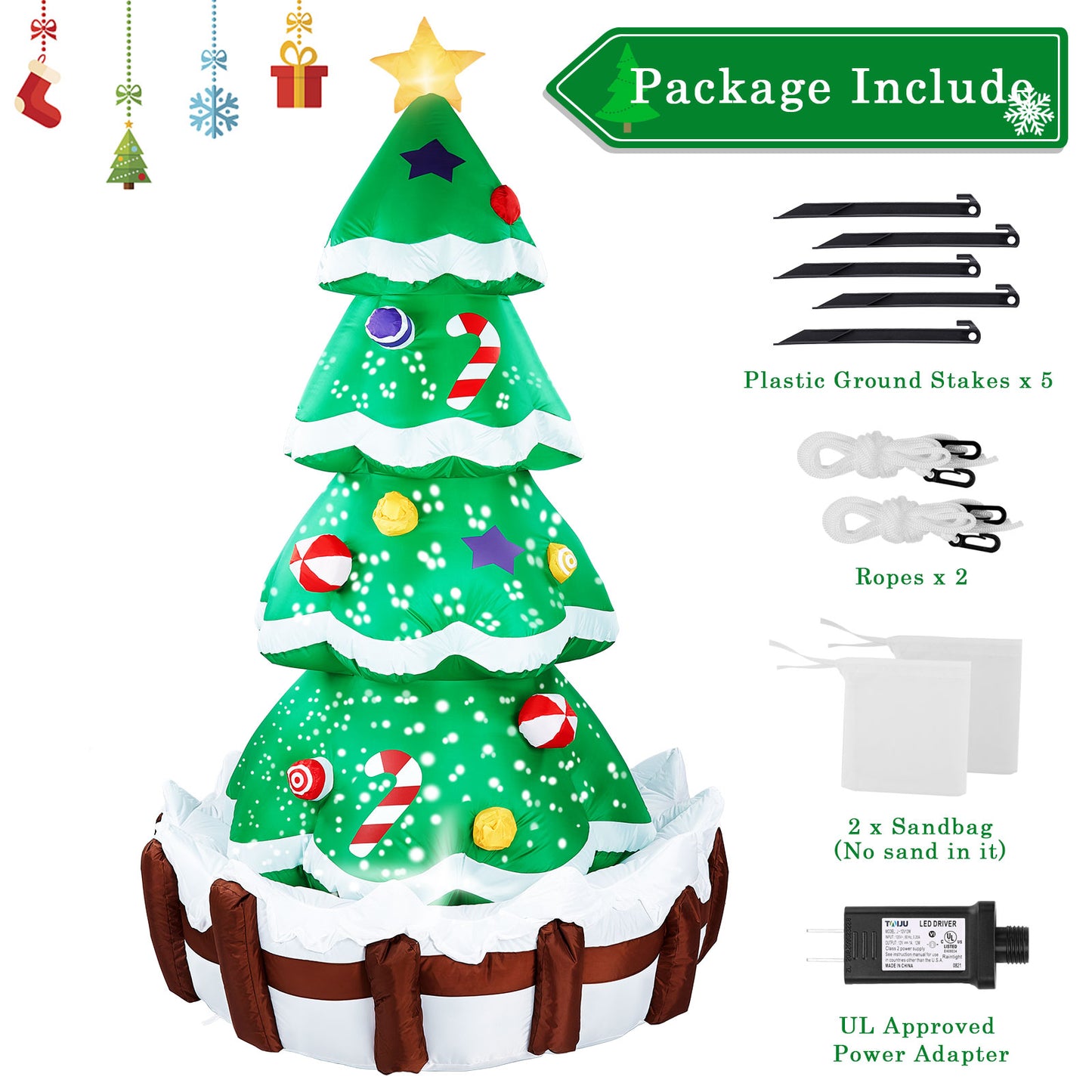 Inflatable Christmas Tree, CAMULAND 7ft Giant Inflatable Christmas Tree with Built-in LED Lights, Blow Up Inflatable Christmas Decorations for Indoor and Outdoor Use