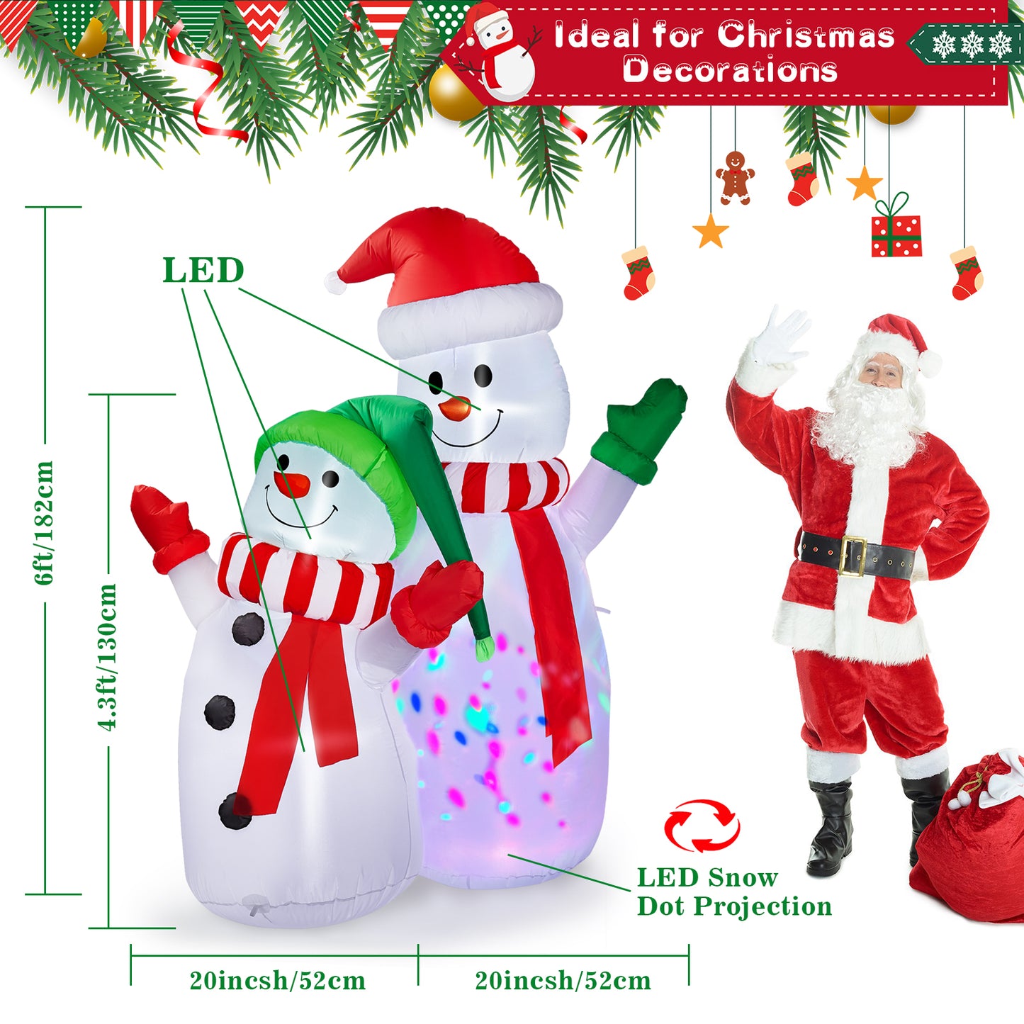 Christmas Decorations, CAMULAND 6FT Christmas Blow Up Yard Decorations Outdoor Inflatables Ornaments Snowman with Built-in LED Lights, Large Christmas Decor for Garden Party Indoor