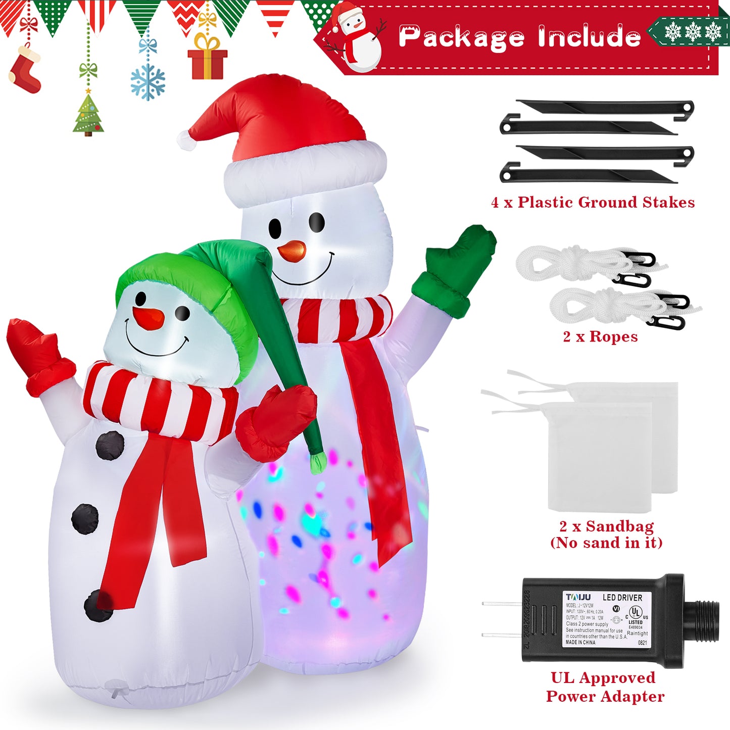 Christmas Decorations, CAMULAND 6FT Christmas Blow Up Yard Decorations Outdoor Inflatables Ornaments Snowman with Built-in LED Lights, Large Christmas Decor for Garden Party Indoor