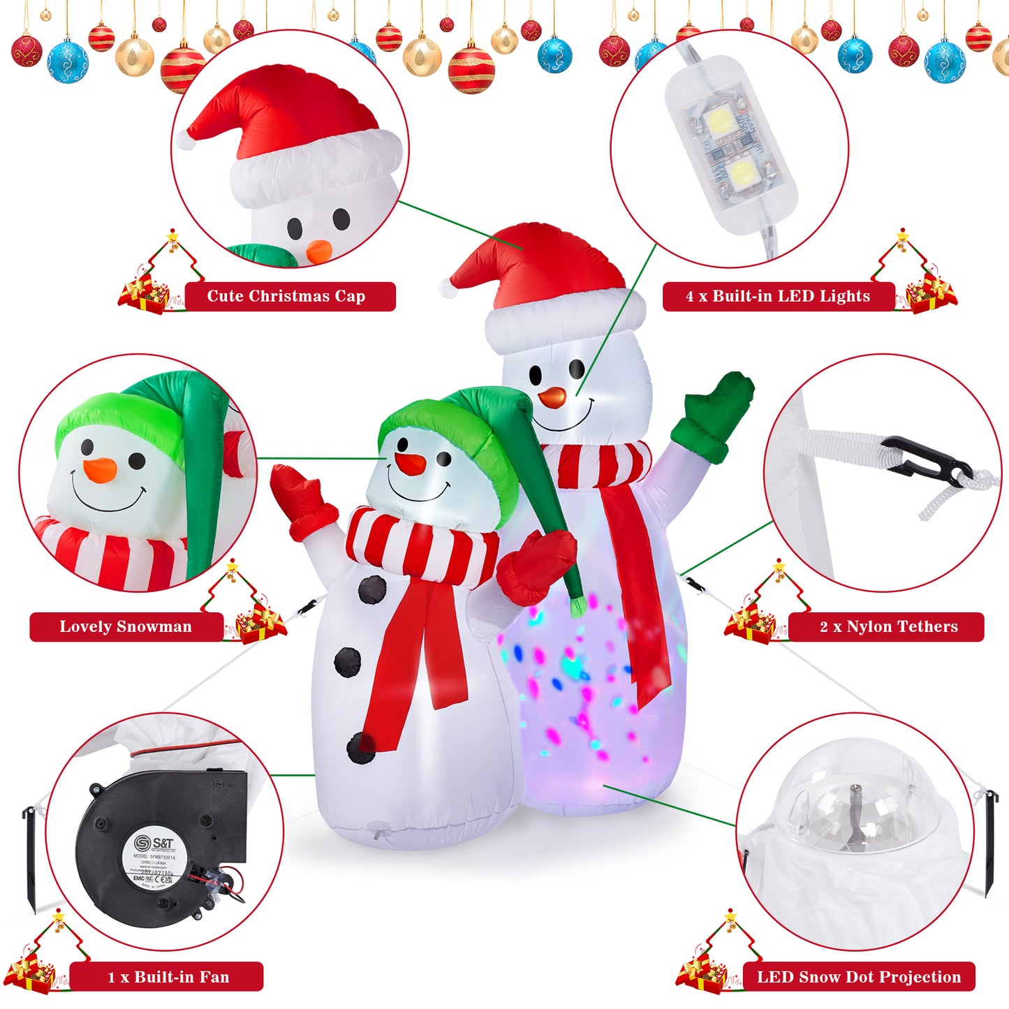 Christmas Decorations, CAMULAND 6FT Christmas Blow Up Yard Decorations Outdoor Inflatables Ornaments Snowman with Built-in LED Lights, Large Christmas Decor for Garden Party Indoor