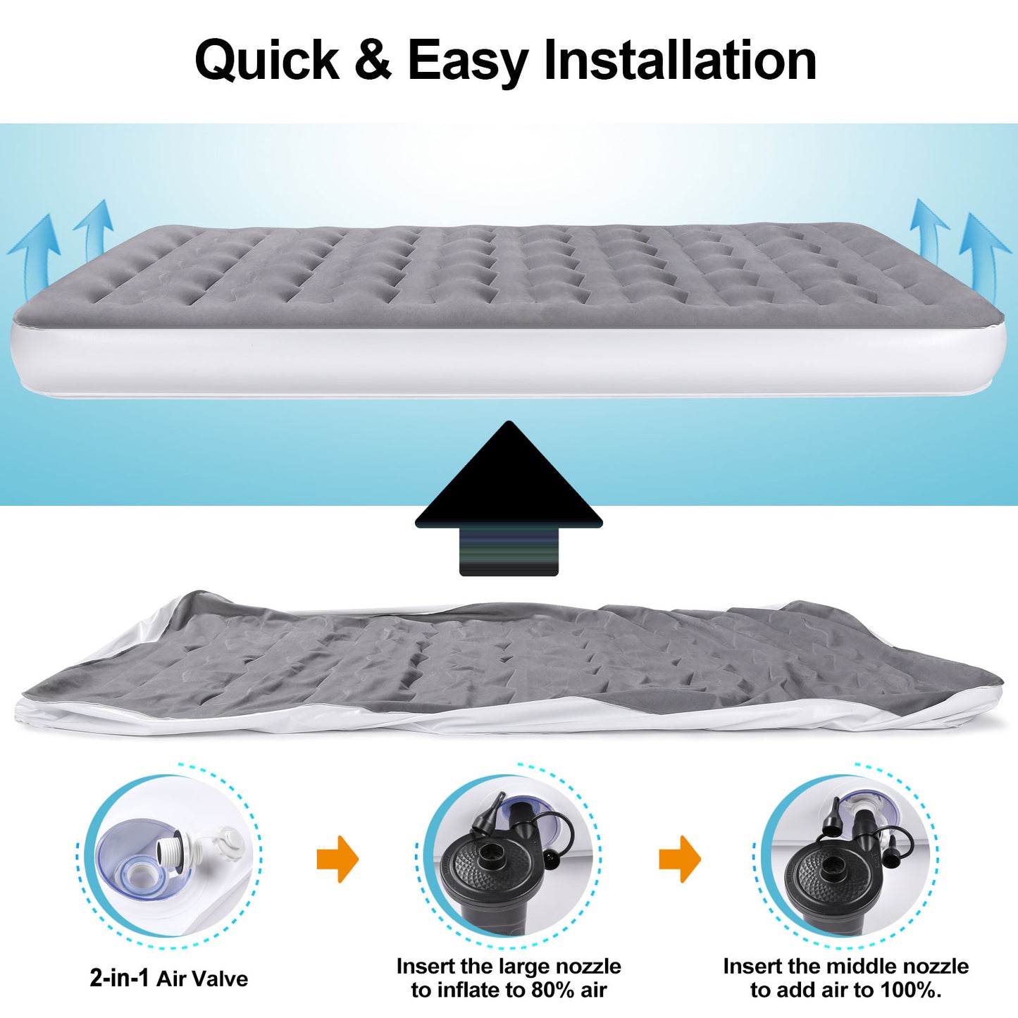 Air Mattress, Camping Lightweight Inflatable Bed with Electric Air Pump for Home, Travel, RV Tent and SUV Truck