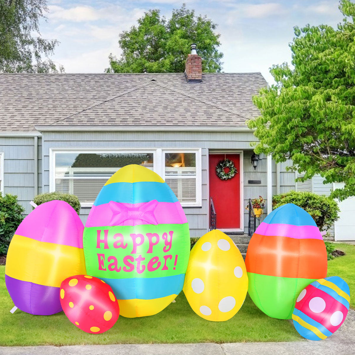 Easter Eggs Decor with Built-in LED Lights, Easter Inflatable Outdoor Decorations for Lawn, Yard, Garden and Party