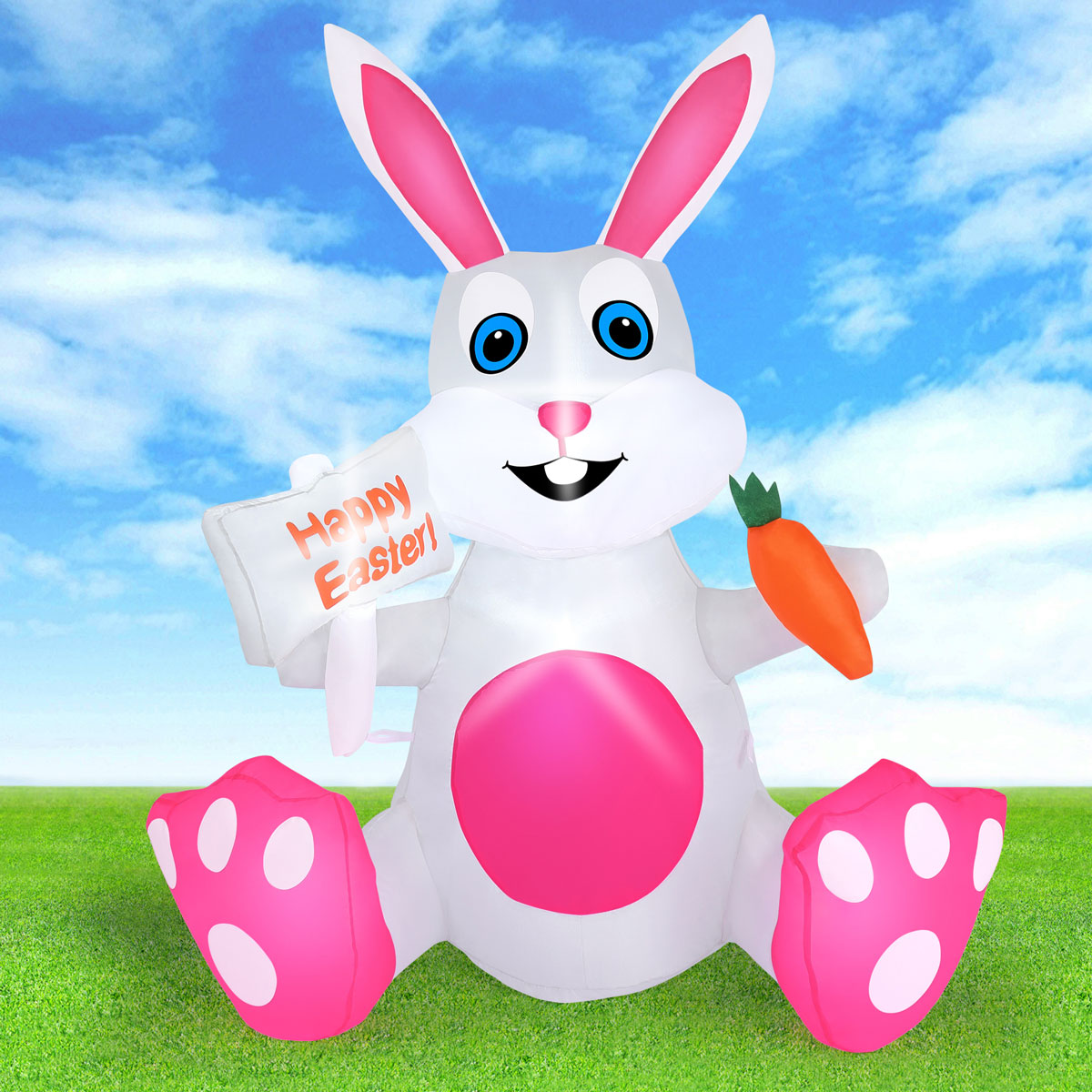 4FT Inflatable Easter Bunny with Built-in LED lights, Easter Bunny Inflatable Outdoor Decorations for Lawn, Yard and Garden Decor