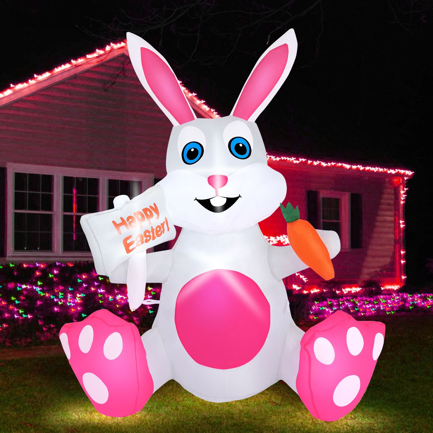 4FT Inflatable Easter Bunny with Built-in LED lights, Easter Bunny Inflatable Outdoor Decorations for Lawn, Yard and Garden Decor